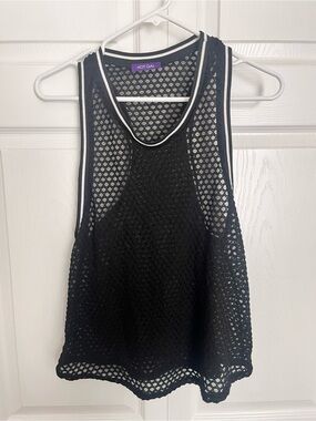 Hot Gal Black Mesh Racerback Tank with White Stripe Trim